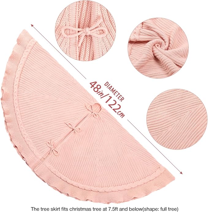 Hommtina Christmas Tree Skirt 48 Inches Pink Tree Skirt,Christmas Tree Decorations Faux Fur Tree Skirt for Xmas Holiday Home Party Decorations Ornaments (Wave Pink)