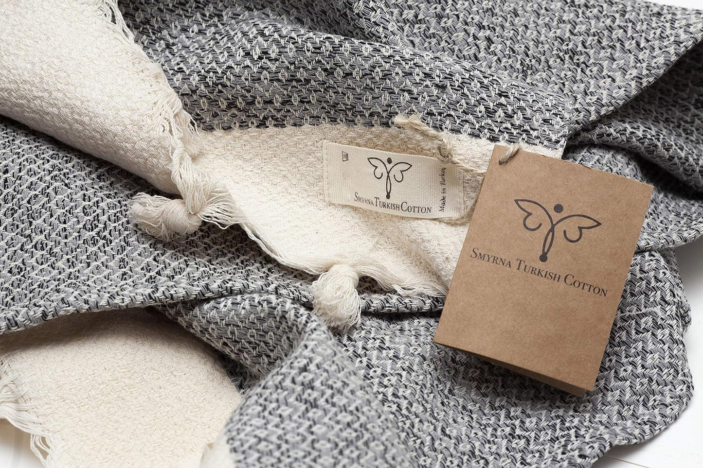 SMYRNA TURKISH COTTON Vintage Series Turkish Hand Towels, 16x40 inch, Decorative Turkish Hand Towels for Bathroom, Kitchen, Face, Hair, Tea, Yoga, Gym, Dishcloth Set of 2, Gray