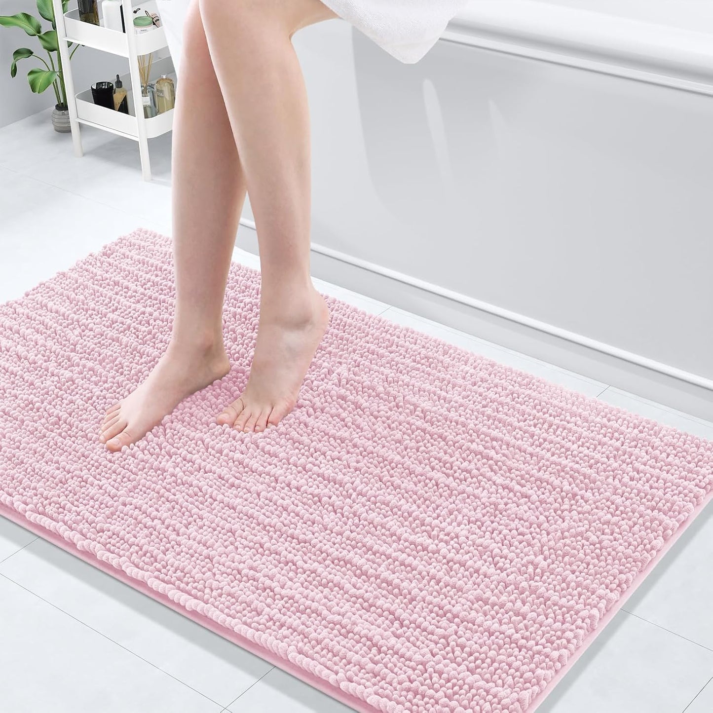 Arotive Luxury Chenille Bathroom Rug Mat, Extra Soft Thick Absorbent Shaggy Bath Rugs, Non-Slip Machine Wash Dry, Plush Bath Mats for Bathroom, Shower and Tub, 47x24, Pink