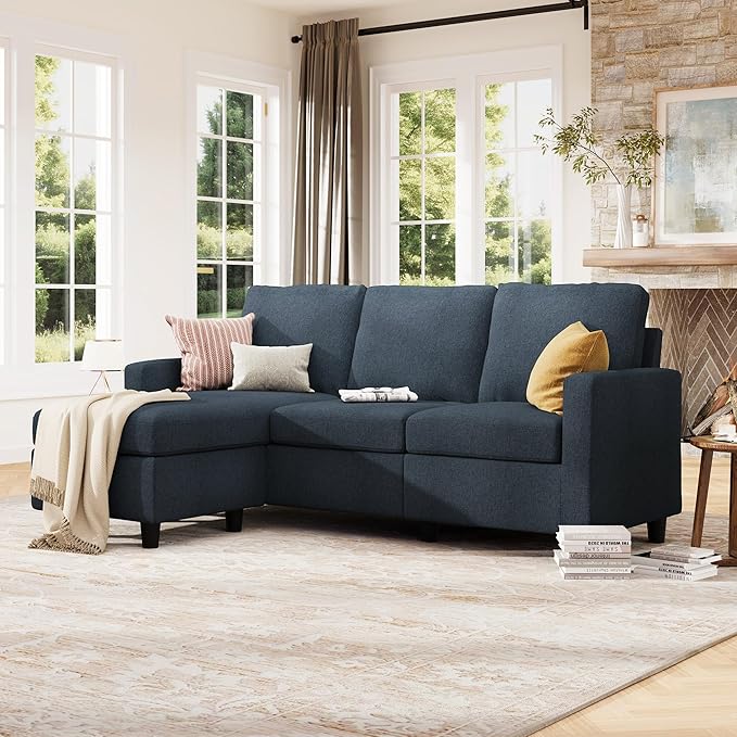 HONBAY Convertible Sectional Sofa, L Shaped Couch with Reversible Chaise for Small Space, Blue
