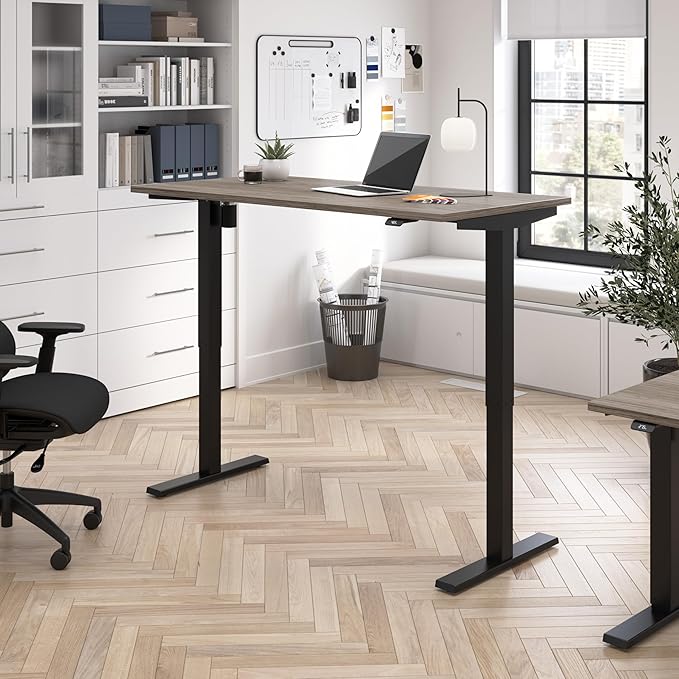 Bush Business Furniture 60-inch Electric Height Adjustable Standing Desk, Ergonomic Sit-Stand Computer Table for Home and Professional Office, Move 40 Series, Modern Hickory with Black Base