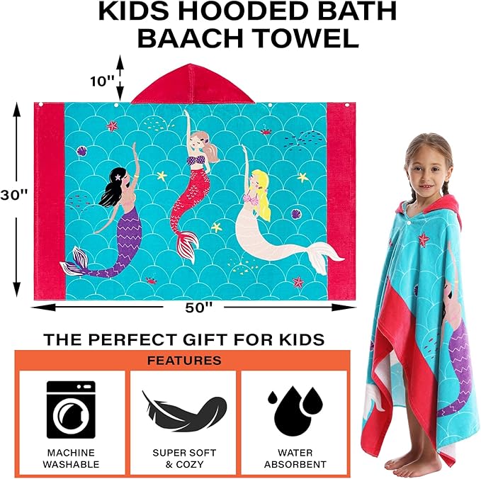 Kids Bath Towels, Kids Towel Girls Boys Hooded Beach,Bathroom,Pool Swim Towels 30 × 50 INCH Large Size Ultra Absorbent Cute Cartoon Animal Full Vitality 100% Cotton Wearable Wrap for Child