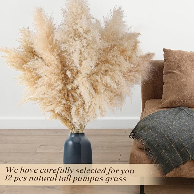 12pcs 40'' Dried Pampas Grass Decor - Tall-Large Pampas Grass - Natural Beige - Boho Home Decor