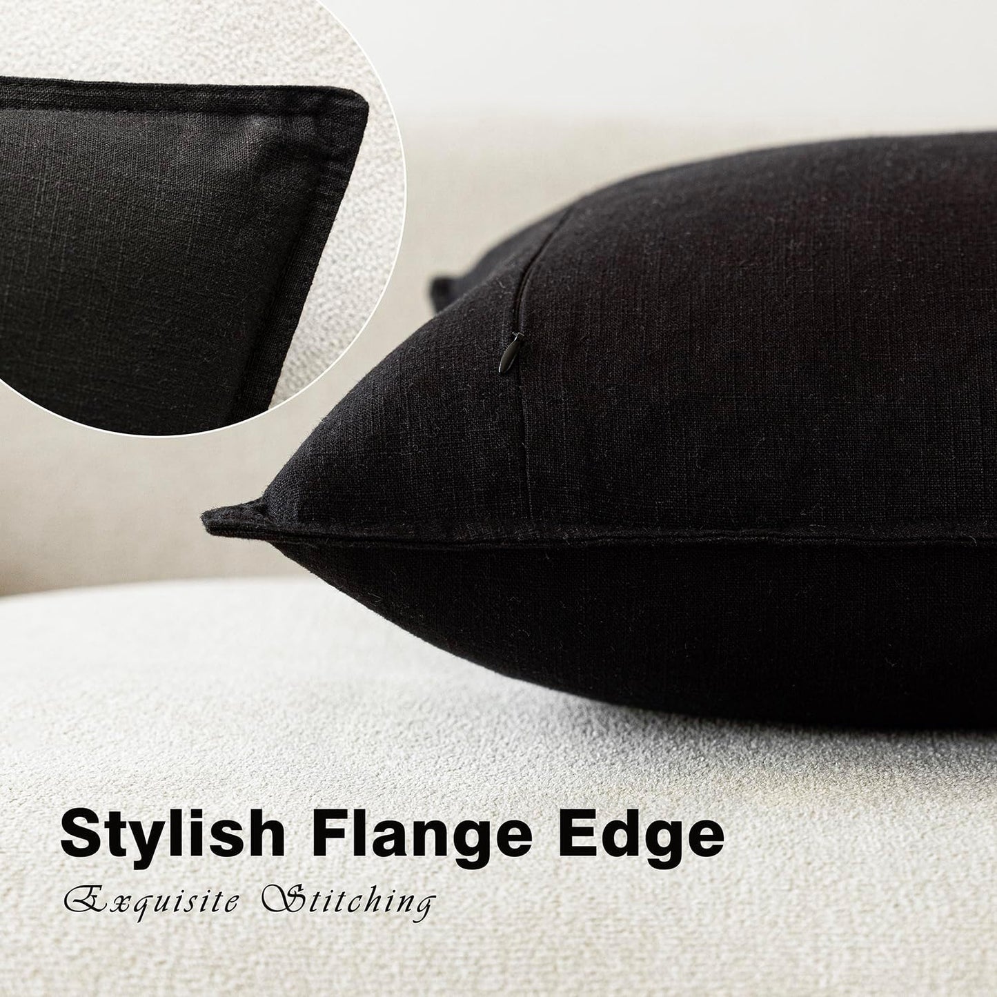 Foindtower Pack of 2, Decorative Linen Soild Throw Pillow Covers Soft Accent Cushion Case Boho Farmhouse Neutral Pillowcase for Chair Couch Sofa Bedroom Living Room Home Decor 24 x 24 Inch Black