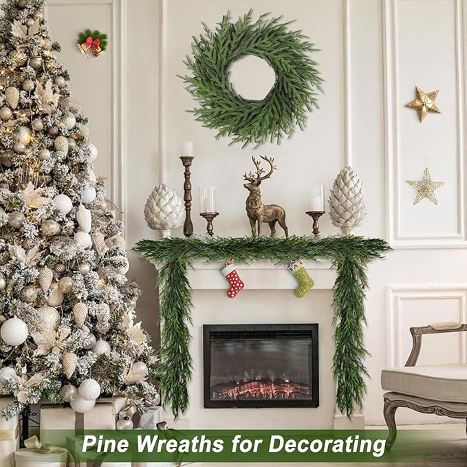 Artgar 26 Inch Pine Wreath - Christmas Wreaths for Front Door - Real Touch Pine Wreath - Large Artificial Green Wreaths for Walls Windows Porches Farmhouse Indoor Outdoor Home Decor