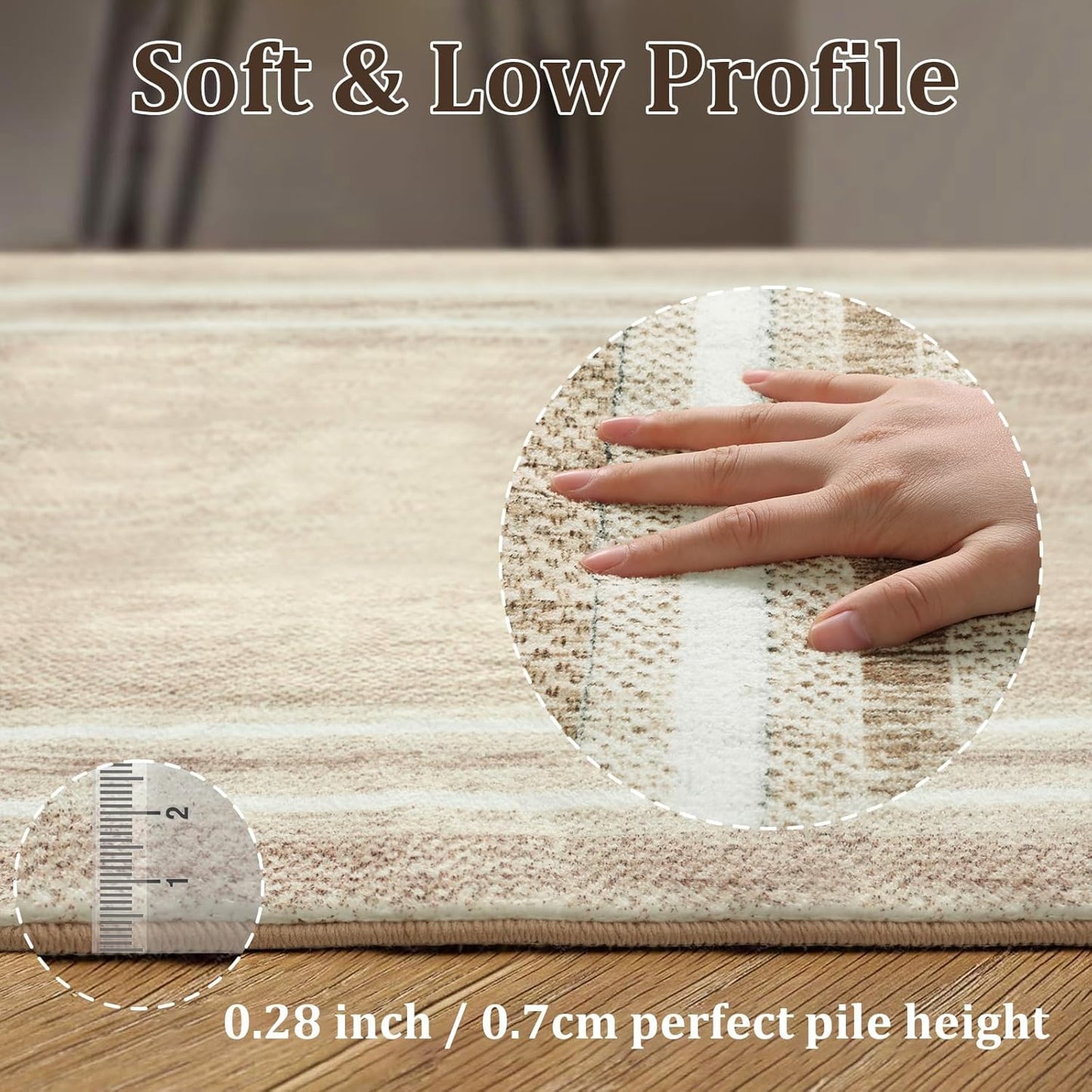 OJIA Modern Bordered Washable Runners for Hallways Printed 2'X8' Kitchen Rug Non Slip, Beige Bathroom Rug Runner Low Pile Long Soft Carpet Runner for Entryway Bedroom Laundry