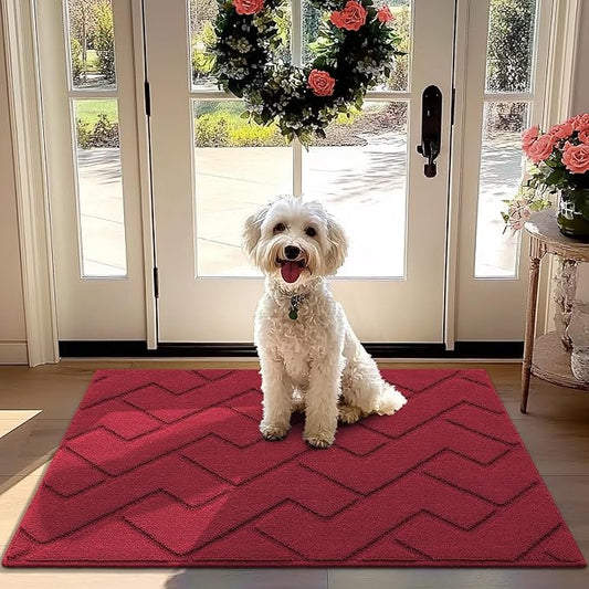 hicorfe Front Door Mat Outside Entrance,32"x40" Absorbent Muddy Dirt Resist Welcome Door Mats Outdoor Indoor,Stain and Fade Resistant,Non Slip Backing Entry Mat Doormat for Entryway(Red)