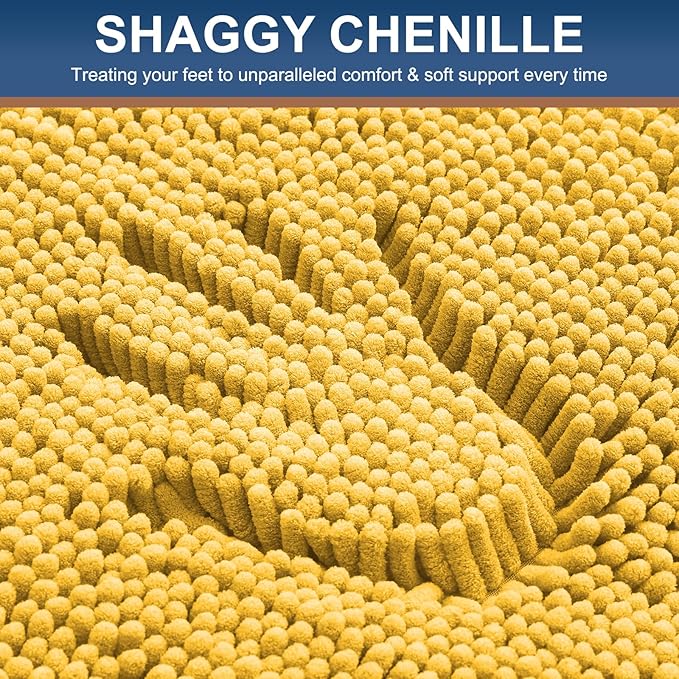 Smiry Luxury Chenille Bathroom Rugs 47x20, Extra Soft and Absorbent Shaggy Bath Mat, Machine Washable, Non-Slip Plush Carpet Runner for Tub, Shower, and Floor, Home Decor Accessories, Yellow