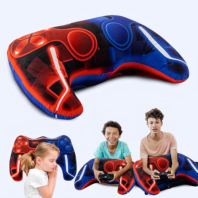 Meeting Story Game Controller Shaped Plush Throw Pillow Cushion for Boys and Girls Gamer Room Decoration for Sofa Couch/Computer Chair/Bed Gifts for Teen Boys Gaming Toy Pillow (Blue Red, Large)