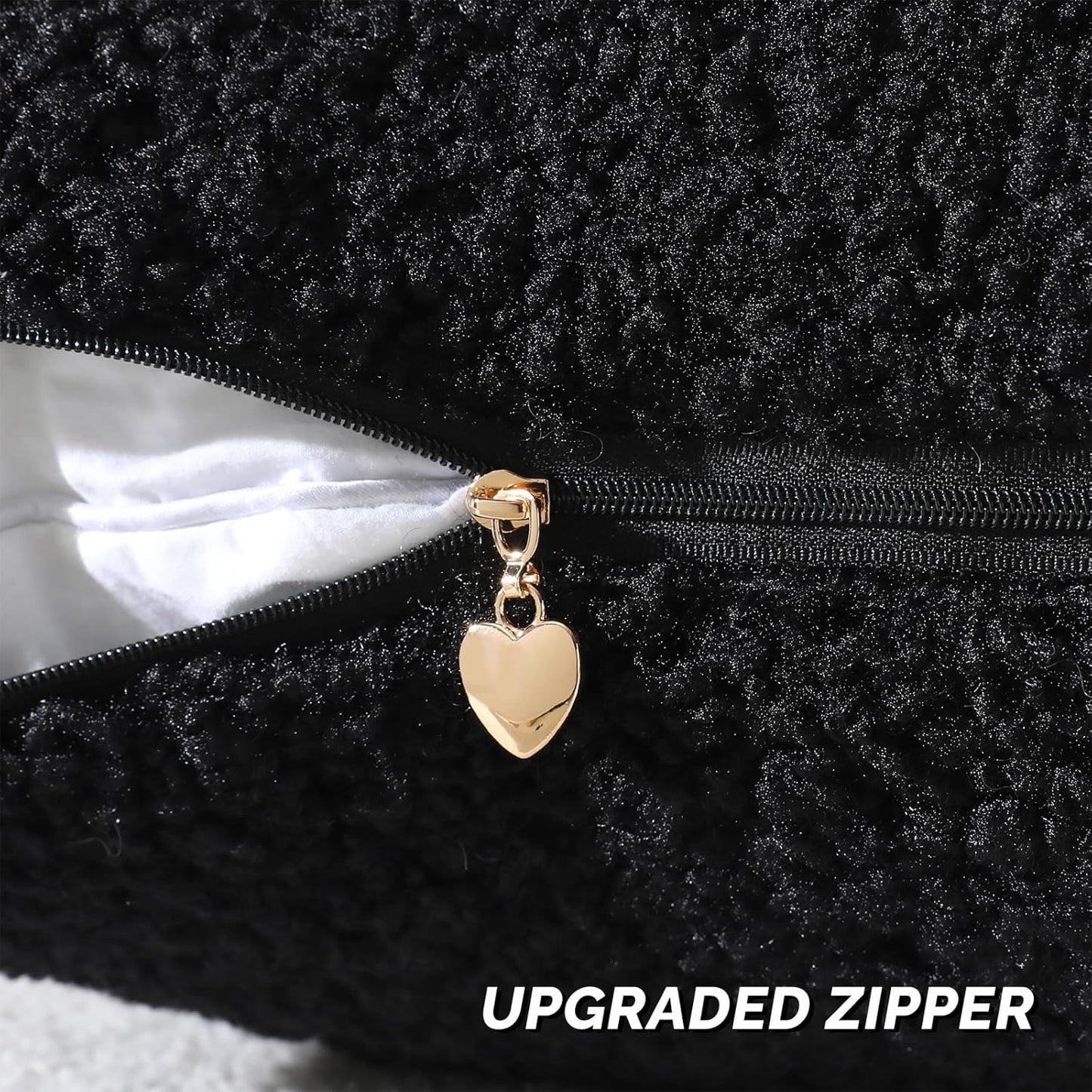 FUTEI Black Throw Pillow Covers 16x16 Inch Set of 2,Furry Faux Fur Teddy Boucle Textured Cushion Covers,Soft Fluffy Decorative Pillow Case,Home Decor for Couch Bed Living Room Office Car