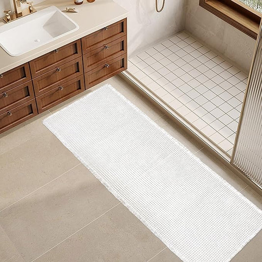 ZALL Waffle Bath Mat White Super Absorbent Non Slip Bathroom Rug 24X60inch,Machine Washable Ultra Soft Floor Mats