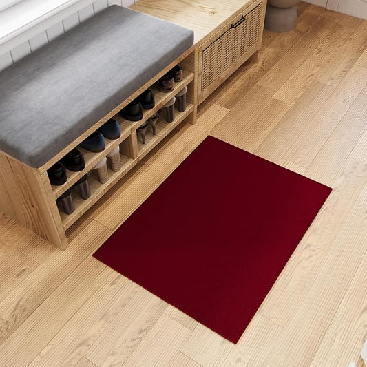 Ottomanson Rugs for Entryway 2'3" x 3' Non Slip Solid Small Area Rugs Durable Front Door Mat Rug Stain Resistant Entrance Rugs for Bathroom Kitchen Bedroom & Living Room, Red