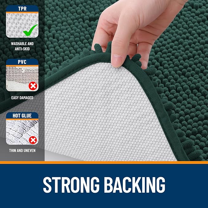 OLANLY Bathroom Rugs 44x24, Extra Soft Absorbent Chenille Bath Rugs, Rubber Backing Quick Dry, Machine Washable Bath Mats for Bathroom Floor, Tub and Shower, Home Decor Accessories, Blackish Green