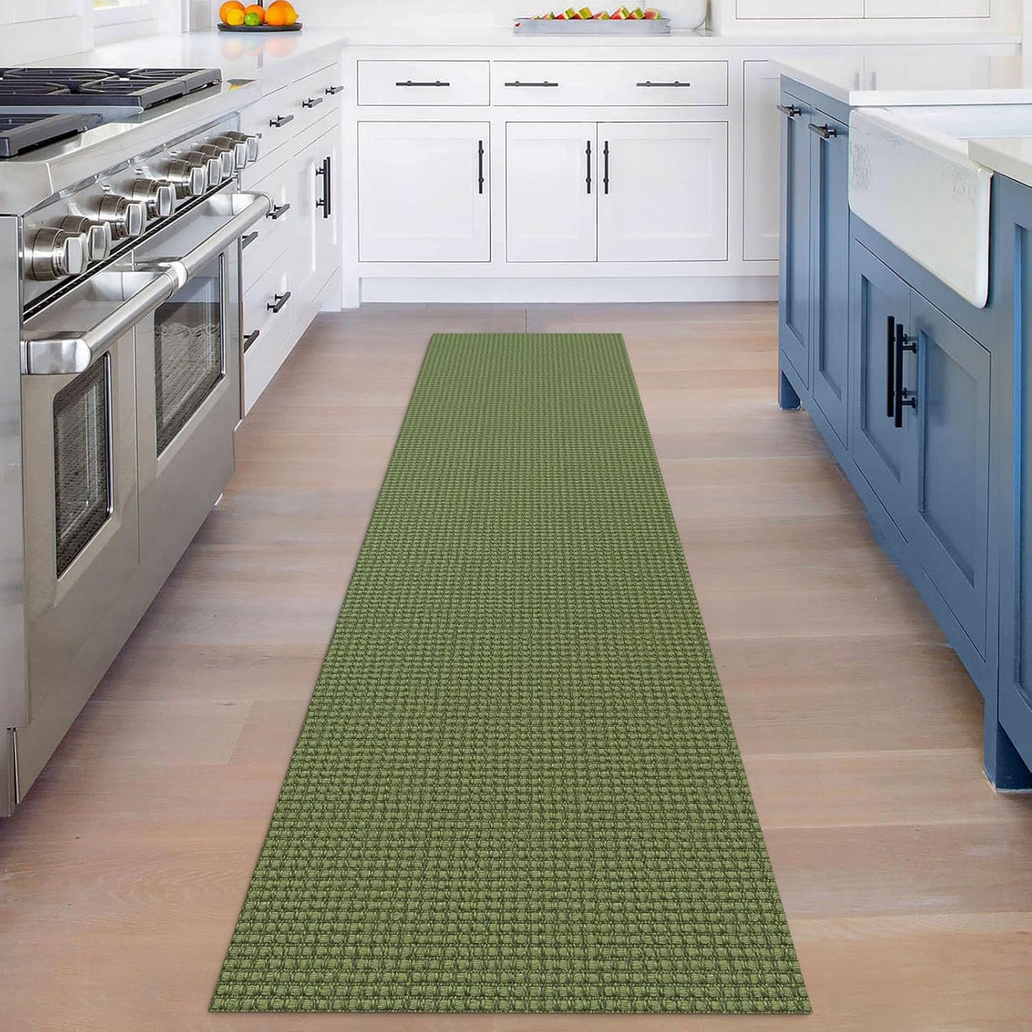 KOZYFLY Runners for Hallways 2x8 ft Washable Kitchen Runner Non Slip Rubber Backed Hall Runners Cotton Entryway Runner Rugs Floor Carpet for Indoor Backdoor Bedroom Kitchen, Olive Green/Earthy Green