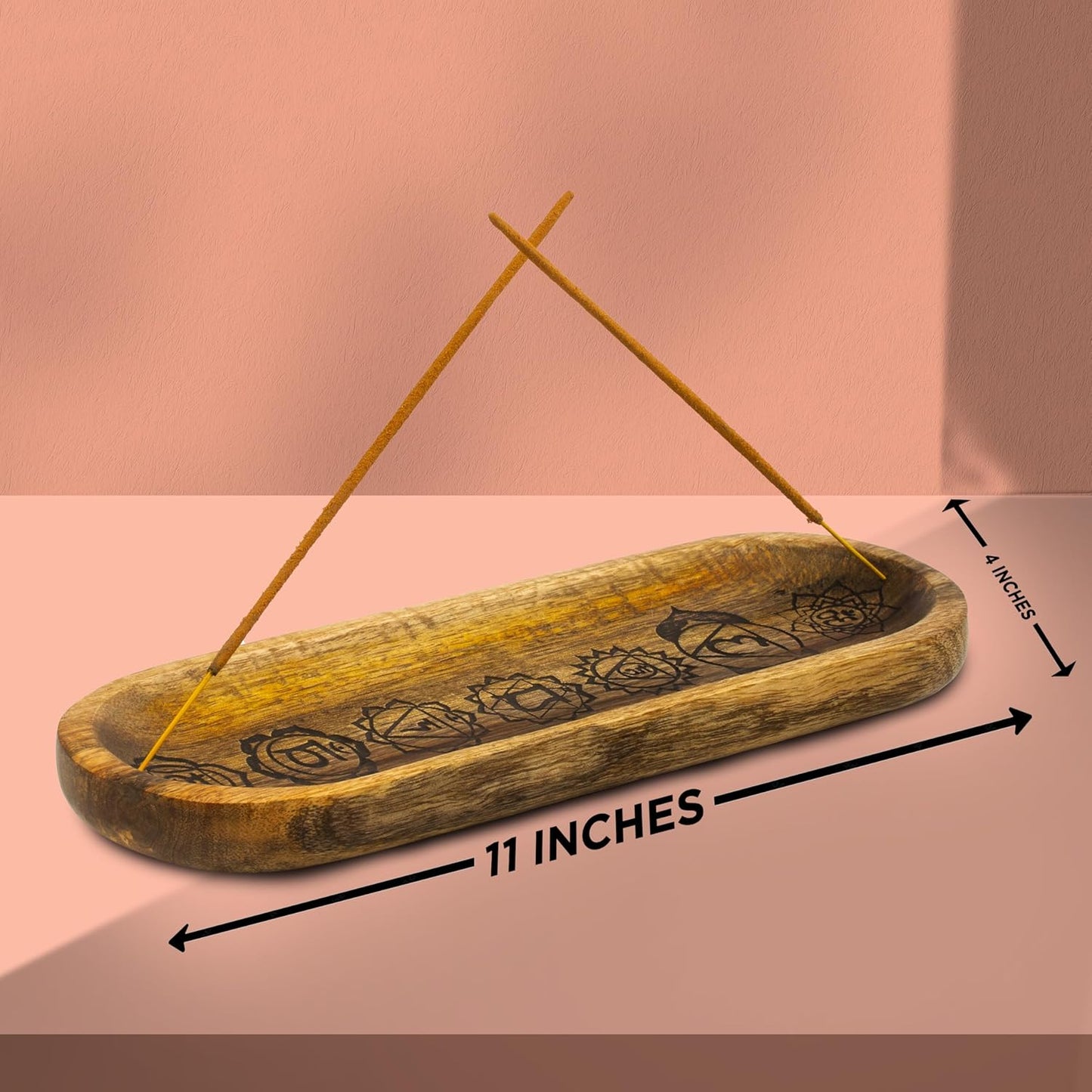 Hand Carved Incense Holder-Incense Burner/Ash Catcher/Handmade Wooden Insence Tray – Modern Gift Home/Room/Kitchen Décor Size 11x4x1.5 Inches