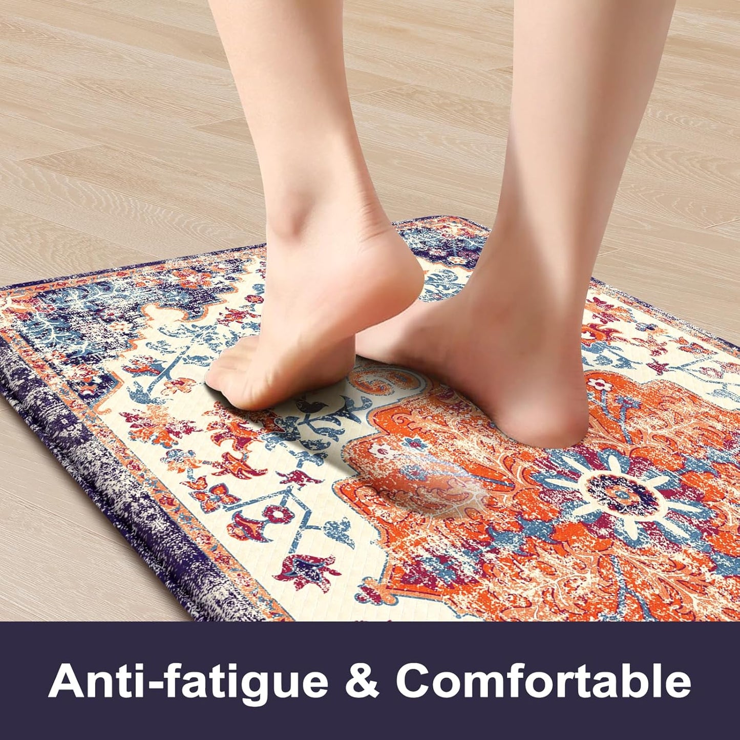 KIMODE Anti Fatigue Kitchen Mat, Boho Distressed Kitchen Rugs Sets of 2, Kitchen Floor Mats Non Slip Cushioned, Waterproof Standing Mat for Laundry, Office, Sink, Desk, Orange/Purple