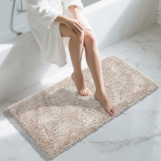 Yimobra Long Bathroom Rug Non Slip 44x24 Inch, Extra Thick Soft Absorbent Chenille Bath Mat, Machine Washable Quick Dry Bath Rugs for Bathroom Floor, Tub and Shower, Home Decor Accessories, Khaki