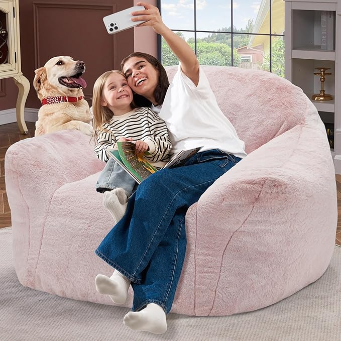 Homguava Bean Bag Chair Bean Bag Chairs for Adults Comfy Beanbag Giant Bean Bag Chair with Spacious Design Bean Bag Couch with Armrest Large Bean Bag Chair with Filler for Living Room Bedroom (Pink)