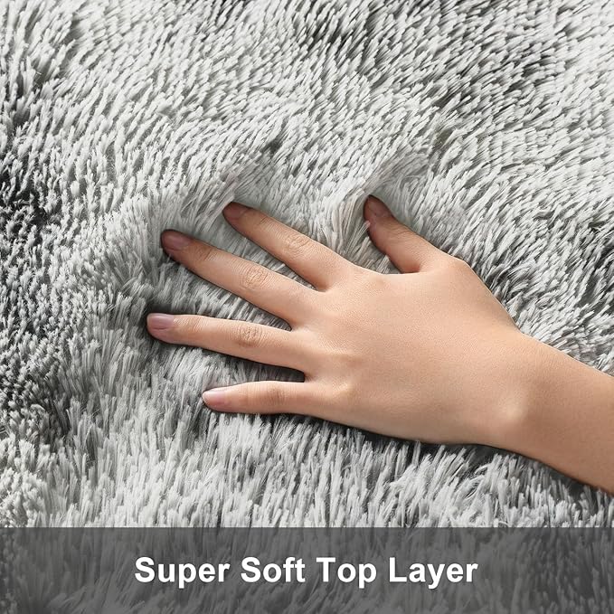Ophanie Grey and White Area Rugs for Living Room 5x7, Fluffy Shag Large Fuzzy Plush Soft Carpets, Floor Shaggy Rugs for Bedroom, Carpet for Kids Boys Girls Dorm Nursery Home Decor Aesthetic