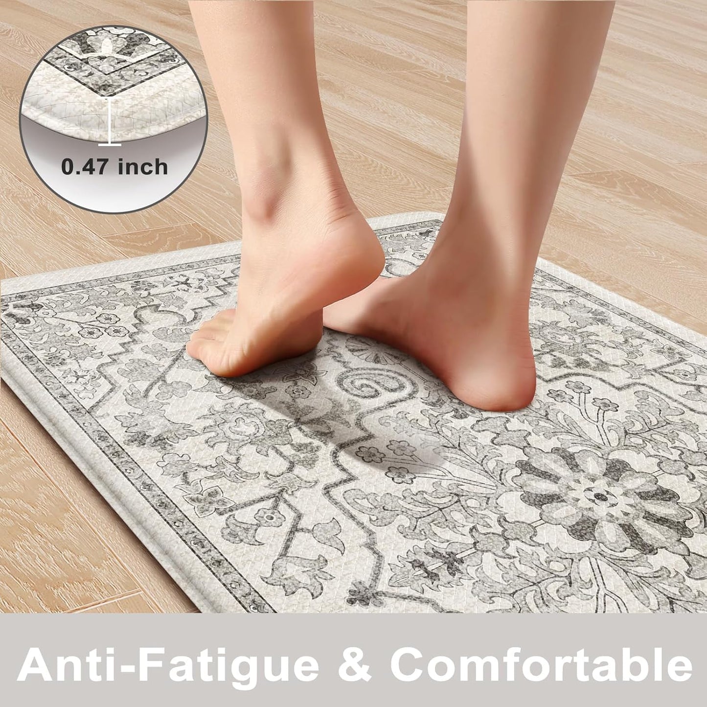 KIMODE Kitchen Mats Cushioned Anti Fatigue, 20"x47"+20"x32" Farmhouse Kitchen Rugs Sets of 2, Non Slip Kitchen Mats for Floor, Padded Kitchen Floor Mats for Sink, Laundry, Desk Grey