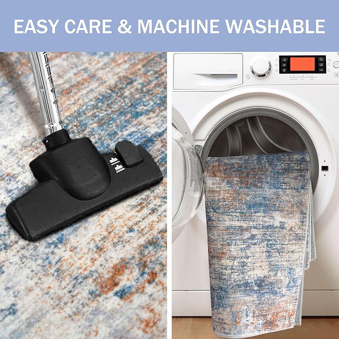 IOHOUZE Abstract Runner Rug 2x5 Ft Washable Runners for Hallways, Non Slip Kitchen Runner Printed Faux Wool Entryway Runner Indoor, Modern Abstract Floor Carpet for Hall Bedroom, Blue Rust