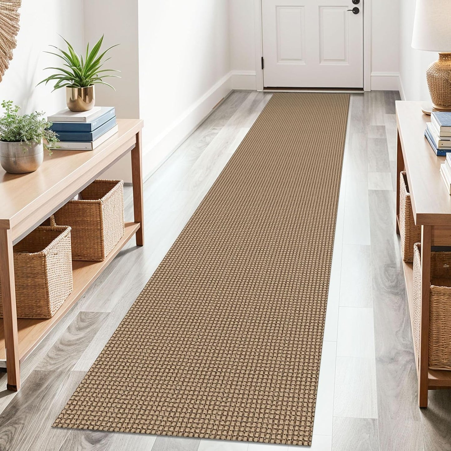 KOZYFLY Boho Runners for Hallways 2x10 ft Washable Kitchen Runner Non Slip Rubber Backed Hallway Rugs Cotton Entryway Runner Rug Floor Carpet for Indoor Hall, Backdoor, Kitchen, Tan/Orange/Brown