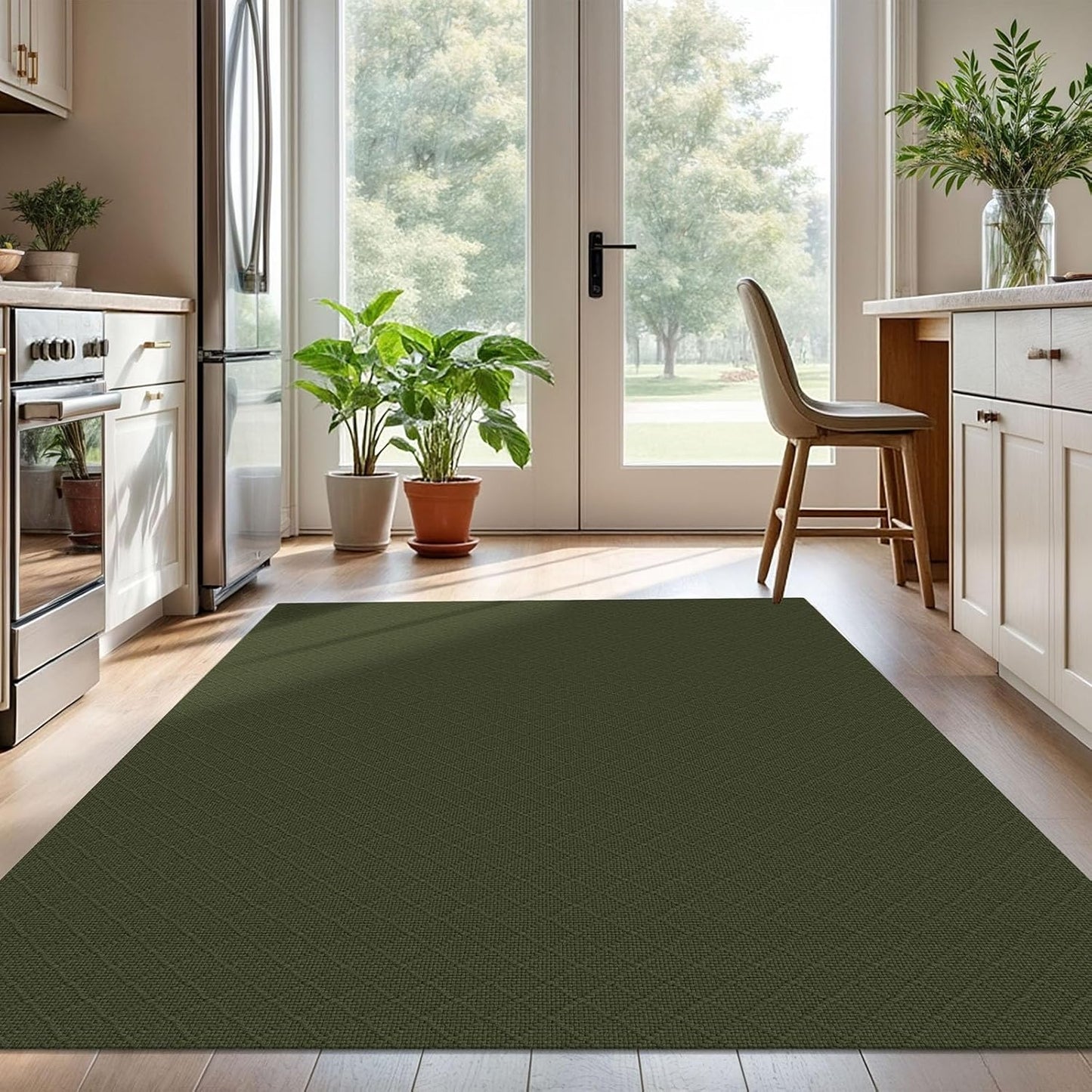 KOZYFLY Area Rug 5x7 Ft Washable Rugs for Living Room Non Slip Rubber Backed Bedroom Rug Braided Cotton Dining Room Rug, Floor Carpet for Living Room Dining Room Bedroom, Dark Green