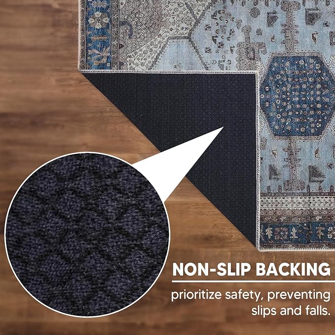 Keen Home Design 2x12 Rug - Machine Washable Runner Rug with Non-Slip Backing, Ideal for Hallway, Entryway, Kitchen, Laundry Room - Vintage, Easy Clean, Durable, Low Pile - (2'6" x 12')