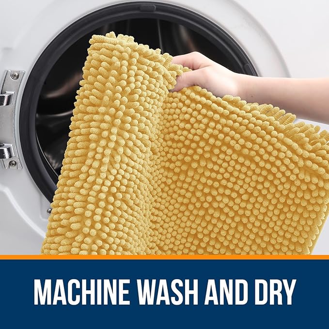 OLANLY Bathroom Rugs 44x24, Extra Soft Absorbent Chenille Bath Rugs, Rubber Backing Quick Dry, Machine Washable Bath Mats for Bathroom Floor, Tub and Shower, Home Decor Accessories, Yellow