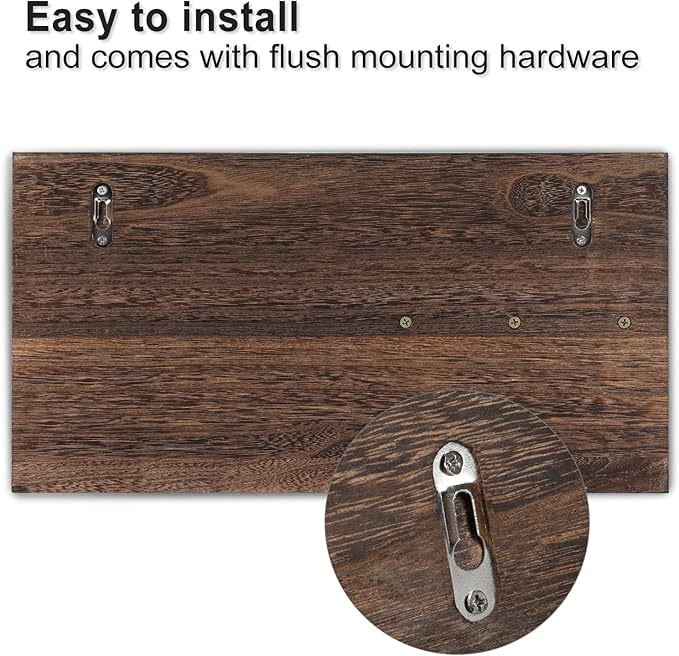 Mail Organizer for Wall Mount – Key Holder with Shelf Includes Letter Holder and Hooks for Coats, Dog Leashes – Rustic Wood with Flush Mounting Hardware (16.5” x 8.7” x 3.5”)