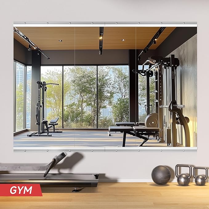 Home Gym Mirror, 48'' x 24'' x 3PCS, Large Full Body Mirror for Yoga, Frameless Tempered Glass, Wall Mounted for Home Gym, Garage, Bedroom, Bathroom