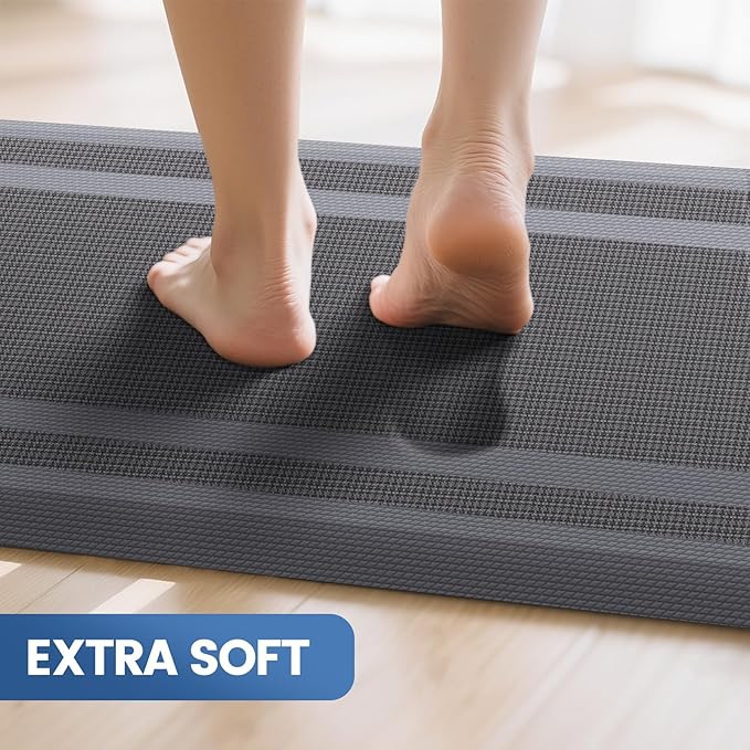KitchenClouds [2 PCS Kitchen Rugs Cushioned Anti-Fatigue Kitchen Mats for Floor Waterproof Kitchen Rug Set Non-Slip Comfort Standing Mat for Office, Sink, Laundry 17.3"×28"+17.3"×60", Grey