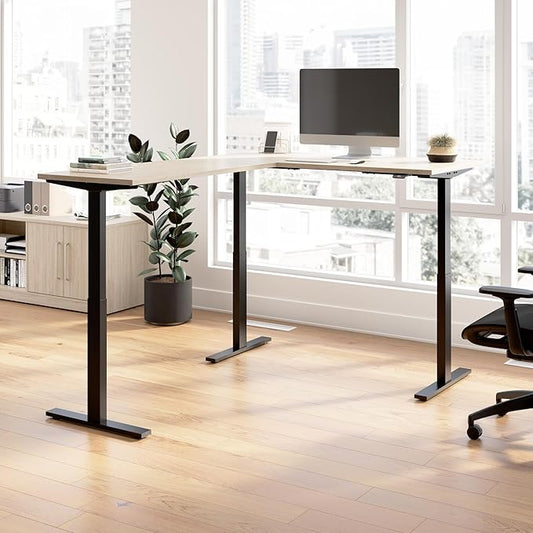 Bush Business Furniture 60-inch Height Adjustable L Shaped Standing Desk, Electric Sit-Stand Corner Computer Table, Ergonomic Office, Move 60 Series, Natural Elm with Black Base