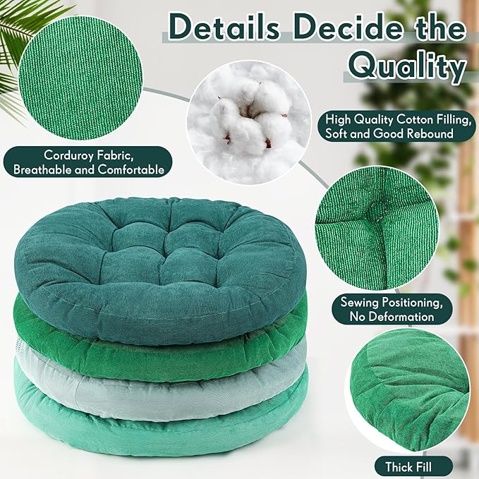 Jerify 4 Pcs Floor Pillow Cushions 22 x 22 Inch Round Square Large Meditation Floor Pillow for Classroom Adult Meditation Picnic Party Cushion for Seating Gift Christmas(Gradual Green,Round)