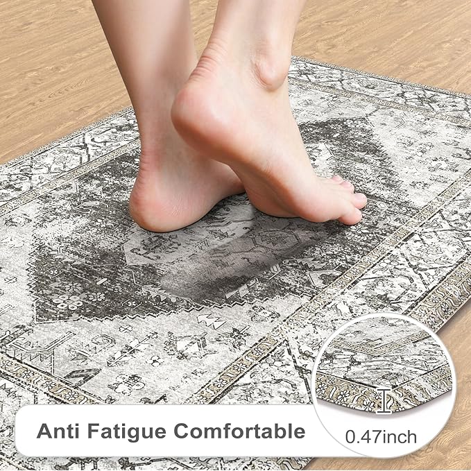 KIMDOE Kitchen Rugs 2PCS Cushioned Anti Fatigue Kitchen Mat Non-Skid Waterproof Kitchen Runner Rug Ergonomic Comfort Foam Standing Mat for Kitchen Decor,Grey