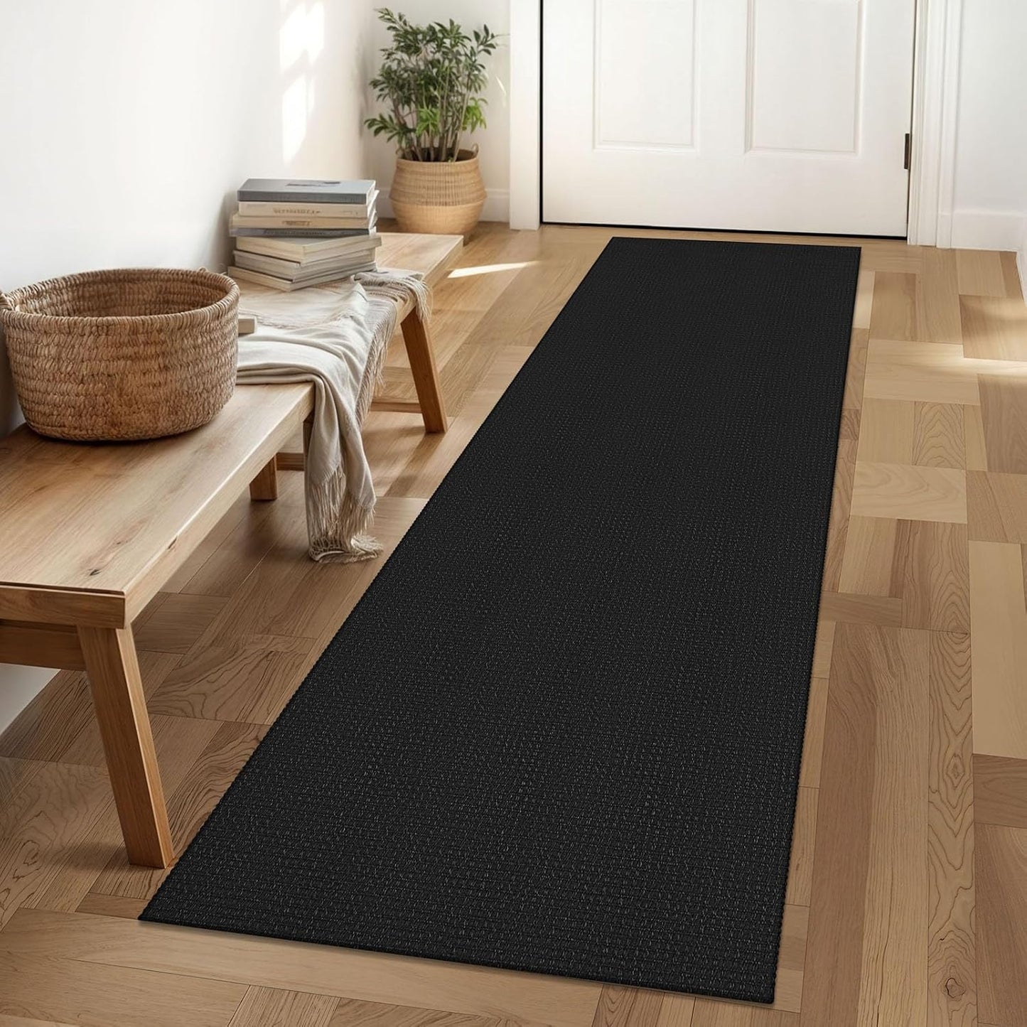 IOHOUZE Washable Runner Rug 2x6 Non Slip Runners for Hallways Entryway Runner Indoor, Kitchen Rugs Woven Cotton Floor Carpet for Kitchen Hall Entrance Bedroom, Black/Grey
