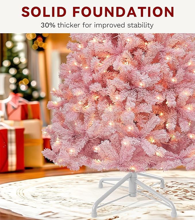 DWVO 4.5ft Pre-lit Pink Christmas Tree with Lights, Prelit Atificial Trees with 400 Tips & 200 UL Listed Lights, Automatic Branches & Easy Assembly for Home Party