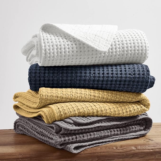 Levtex Home Mills Waffle Queen Bedspread Set (106x106in) with 2 Pillow Shams (26x20in) - Ochre - Cotton Waffle Queen Size Bedspread Set - Lightweight, Soft, Pre-Washed