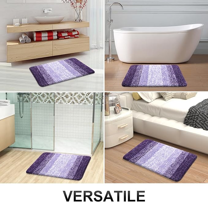 OLANLY Bathroom Rug Set 2 Piece, Soft Absorbent Microfiber Bath Mats and U-Shaped Contour Toilet Rug, Non-Slip, Machine Wash Dry, Plush Shaggy Bath Mats for Bathroom (24"x16"+24"x20", Violet)