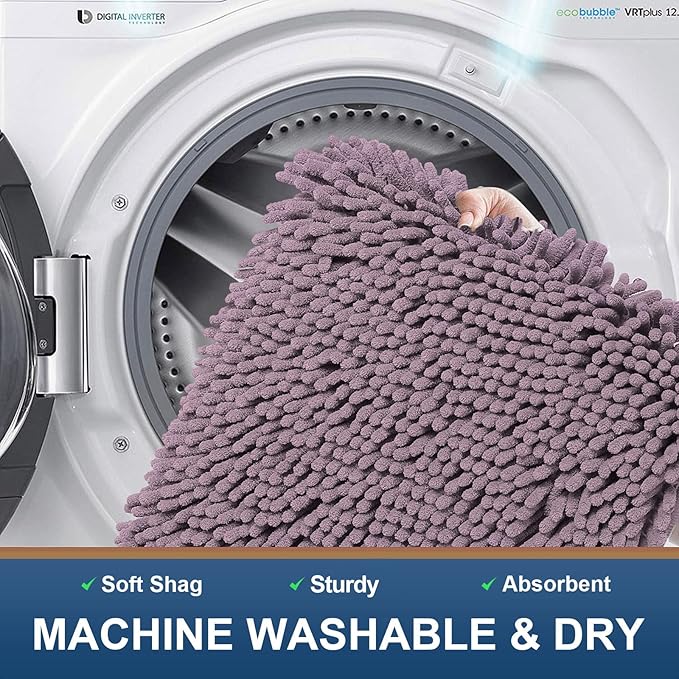 Smiry Luxury Chenille Bathroom Rugs 30x20, Extra Soft and Absorbent Shaggy Bath Mat, Machine Washable, Non-Slip Plush Carpet Runner for Tub, Shower, and Floor, Home Decor Accessories, Deep Plum