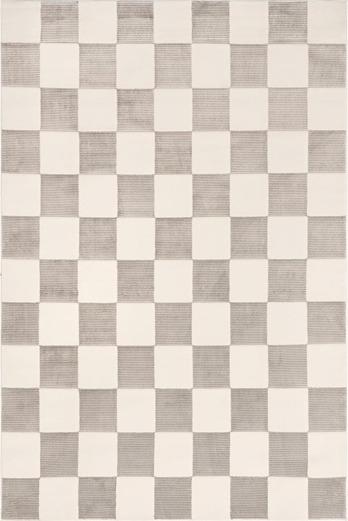 Nuloom Zhuri Checkered 2' x 8' Machine Washable Runner Rug for Living Room Bedroom Dining Room Entryway Hallway, Cream