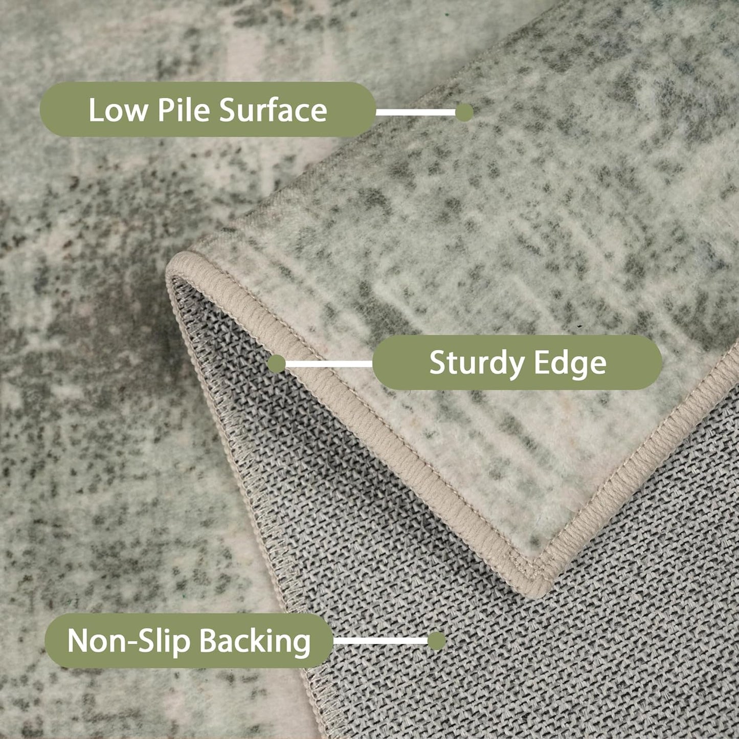 Area Rugs 8x10 for Living Room Bedroom, Modern Abstract Machine Washable Large Soft Sage Green Rug, Low Pile Floor Carpet with Non Slip Backing for Dining Room, Light Sage Mint Green