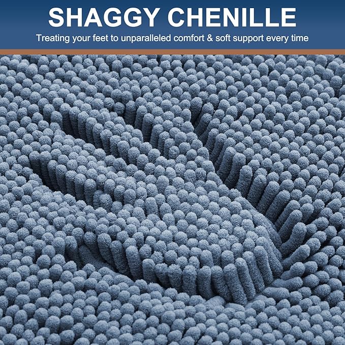Smiry Luxury Chenille Bathroom Rugs 36x24, Extra Soft and Absorbent Shaggy Bath Mat, Machine Washable, Non-Slip Plush Carpet Runner for Tub, Shower, and Floor, Home Decor Accessories, Grayish Blue