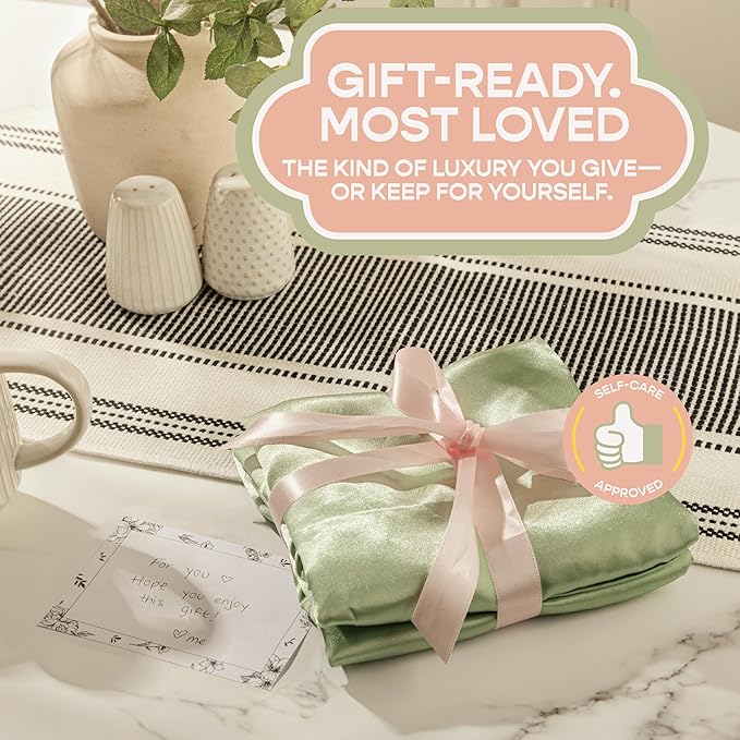 Satin Pillowcase with Zipper, for Hair and Skin Care, Feels Soft and Cool Like a Silk Pillowcase, Satin Pillow Cases 2 Pack, Slik Pillow Cover, Sage Green - Standard Size - Set of 2