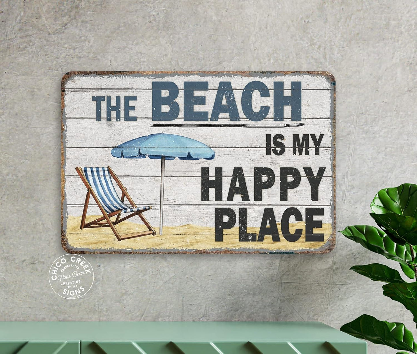 The Beach is My Happy Place Sign Beach Decor Ocean Decorations Nautical Signs Seashell Home Wall Gifts 8x12 208122001042
