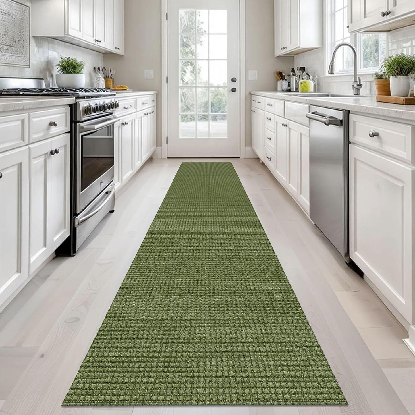 KOZYFLY Long Runners for Hallways 2x12 ft Washable Kitchen Runner Non Slip Rubber Backed Hallway Rugs Cotton Entryway Runner Rug Floor Carpet for Indoor Hall, Kitchen, Olive Green/Earthy Green