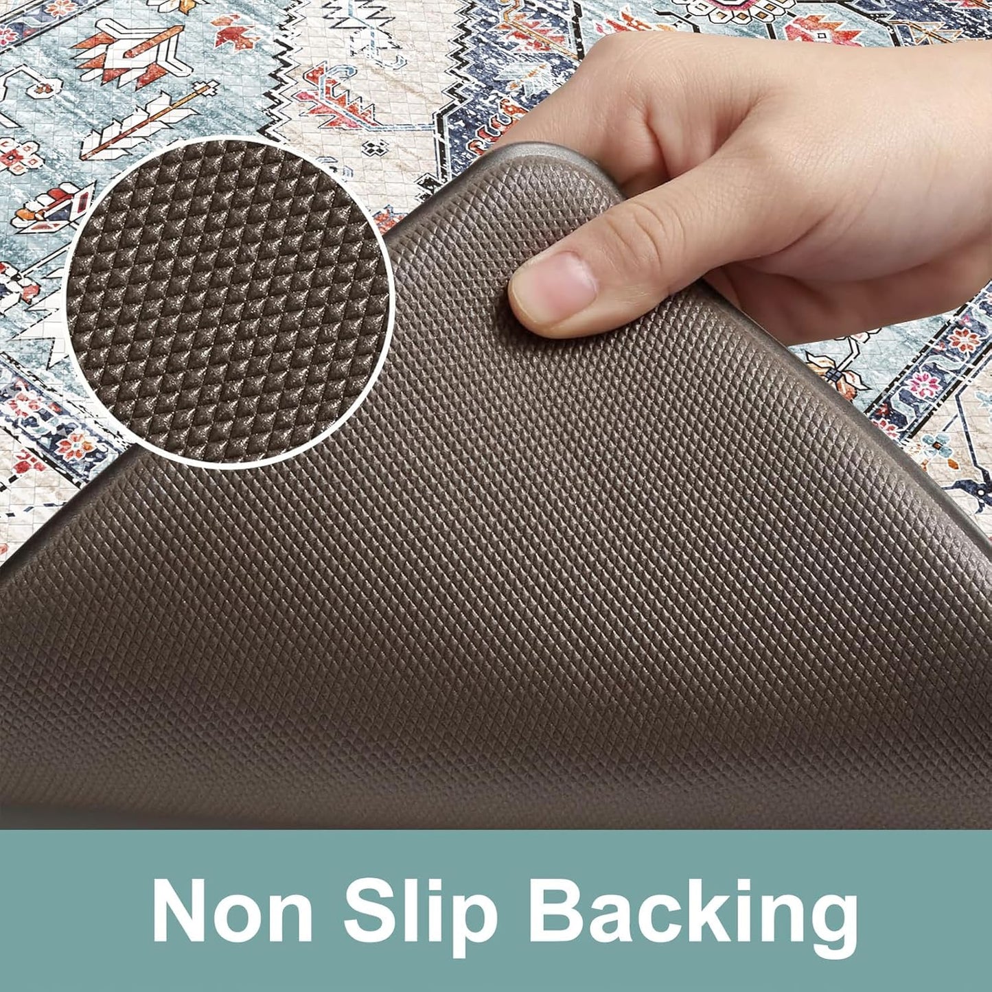 KIMODE Anti Fatigue Kitchen Mats for Floor,17.3" x 29" Vintage Blue Cushioned Kitchen Rugs,Non-Slip Waterproof Kitchen Sink Standing Mat Wipe Clean for Kitchen,Laundry Floor