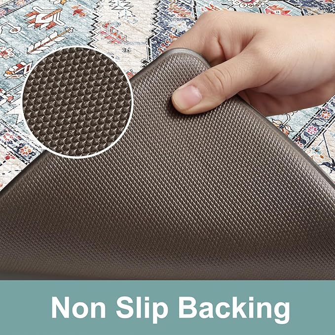 KIMODE Anti Fatigue Mat for Kitchen Floor, Boho Oriental Kitchen Runner Rug, Non Slip Waterproof Kitchen Rug, Vintage Kitchen Mat for Floor, Laundry, Office, Sink, Desk Blue 20"x71"