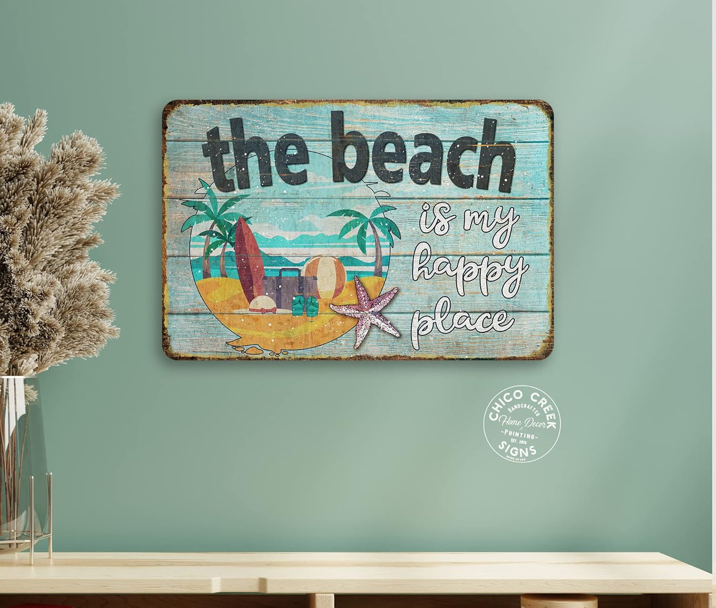 The Beach is My Happy Place Sign Beach Decor Ocean Decorations Nautical Signs Seashell Home Wall Gifts 8x12 208122001048