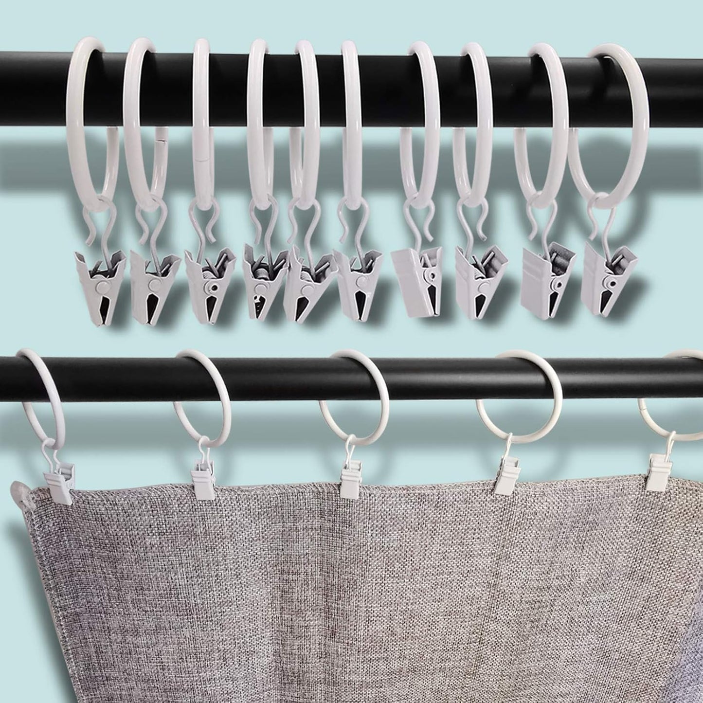 40 Pack Metal Curtain Rings with Clips, Drapery Clips Hooks, Decorative Curtain Rod Clips 1.5 in Interior Diameter, Rustproof White